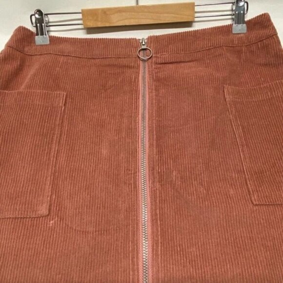 ee:some Women's Mini Skirt Large Burnt Orange Corduroy Pockets Full Front Zipper - Picture 8 of 15